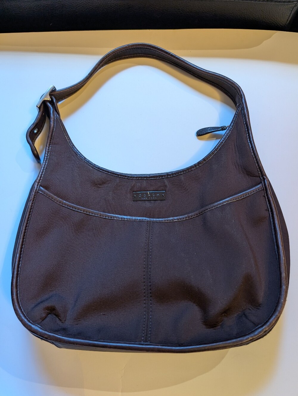 Vintage Coach Neo Ergo Pocket Zip Neoprene & Leather Satchel Purse  Mahogany